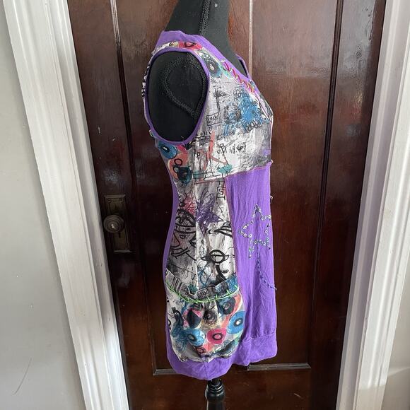 Forla Paris Top Womens LARGE Patchwork Embroidered Pockets Colorful Purple Y2K - Picture 4 of 8